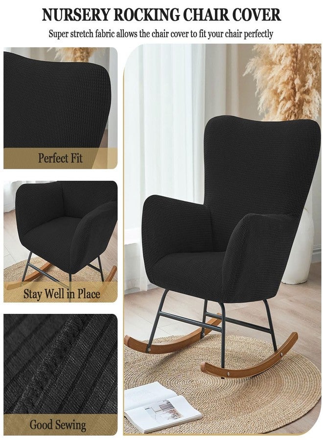 Levoberg Nursery Rocking Chair Cover Stretch Rocker Glider Chairs Cover Slipcovers Jacquard Rocking Accent Chair Cover Recliner Armchair Slipcover for Nursery Living Room Bedroom Office Black - Image 5